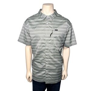 Columbia Button Down Shirt Mens Green Excellent Omni-Shade Short Sleeve Striped